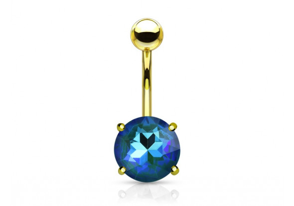 Piercing nombril cristal bleu plaqué or 