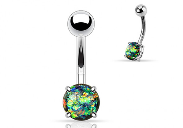 Piercing nombril opale brillante essence acier
