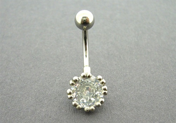 Piercing nombril strass rond griffé