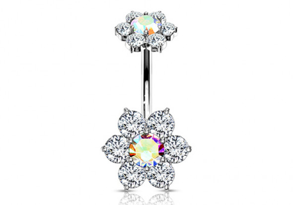 Piercing Nombril Fleur double charme multicolor