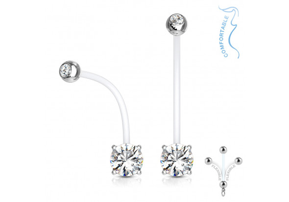 Piercing nombril femme enceinte strass blanc