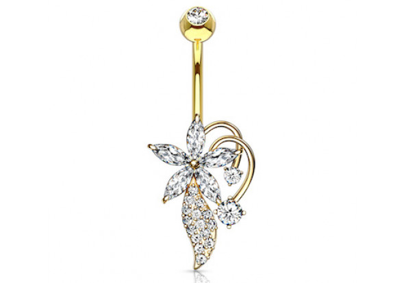 Piercing nombril fleur arabesque plaqué or