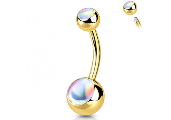 Piercing nombril iridescent doré