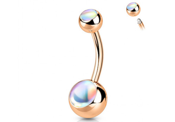 Piercing nombril iridescent doré rose