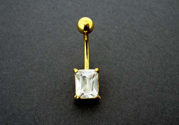 DESTOCKAGE Piercing nombril plaqué or rectangle blanc