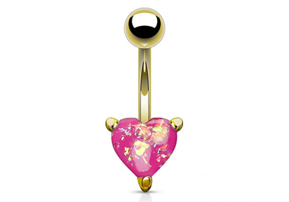 Piercing nombril coeur doré opalite rose