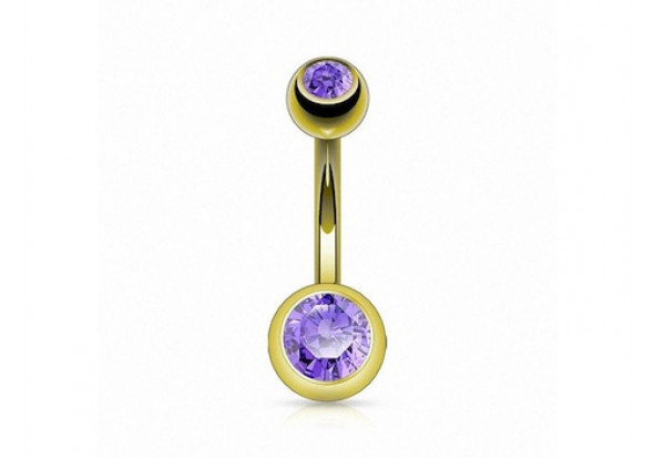 Piercing nombril basique plaqué or tanzanite