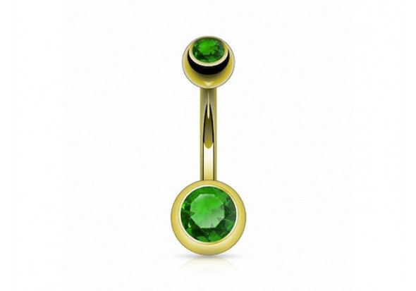 Piercing nombril basique plaqué or vert