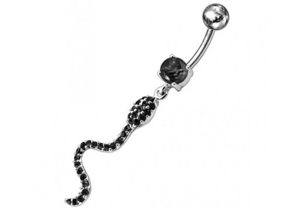 Piercing nombril argent serpent noir