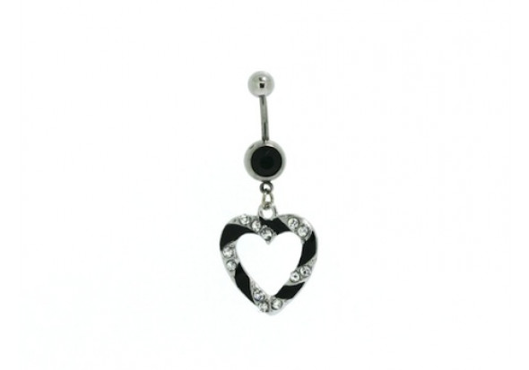 Piercing nombril fantaisie coeur noir et strass