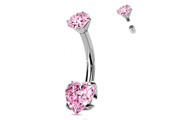 Piercing nombril titane coeur griffé rose