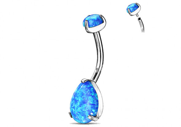 Piercing nombril titane opale goutte bleue