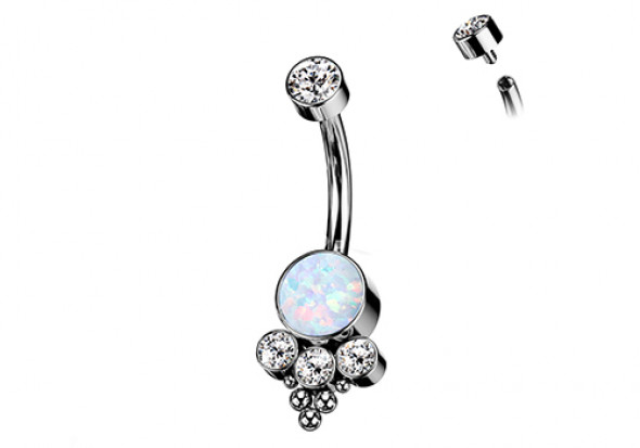 Piercing nombril titane grappe opale et strass blanche