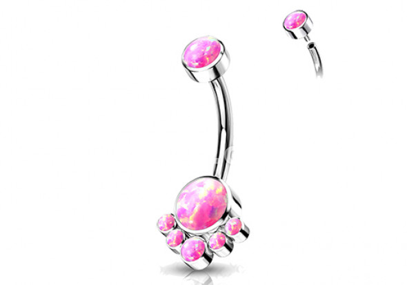 Piercing nombril titane opale grappe rose