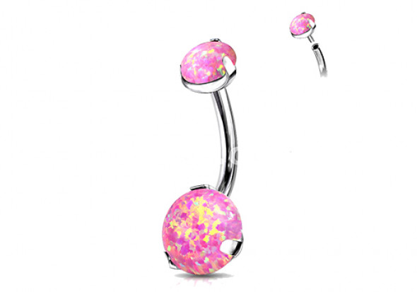 Piercing nombril titane opale griffée rose