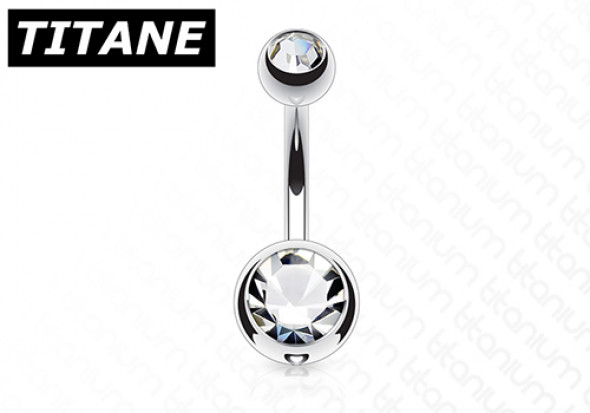 Piercing nombril titane double strass blanc