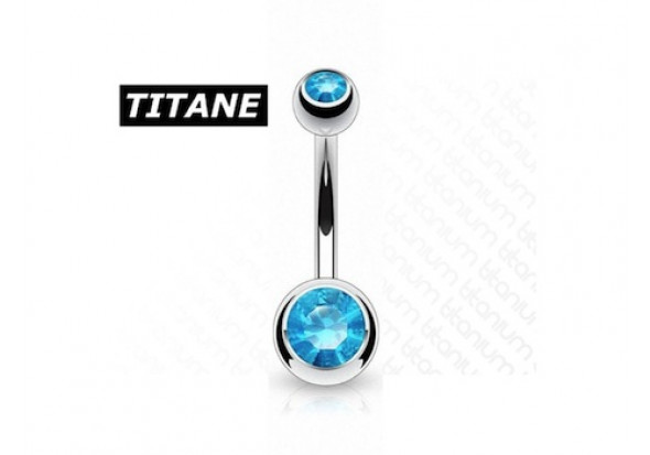 Piercing nombril titane double strass turquoise