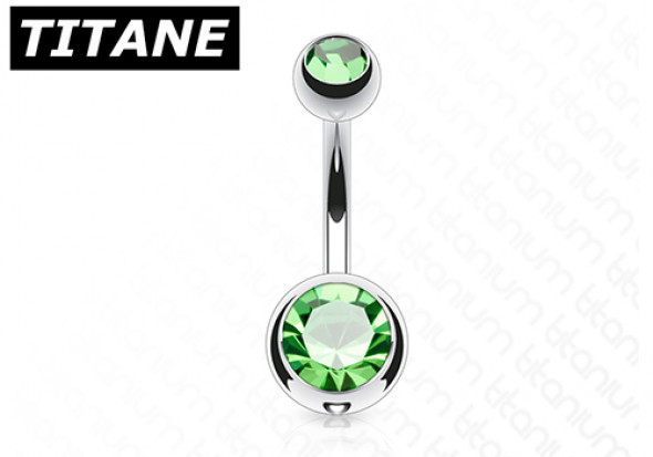 Piercing nombril titane double strass vert