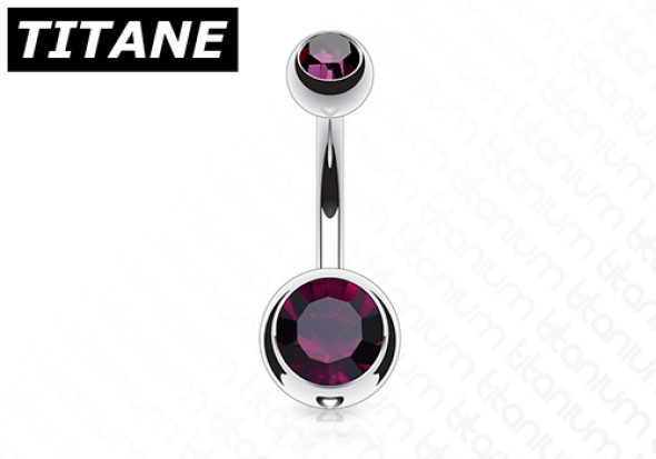 Piercing nombril titane double strass violet