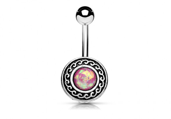 Piercing nombril tribal opale rose