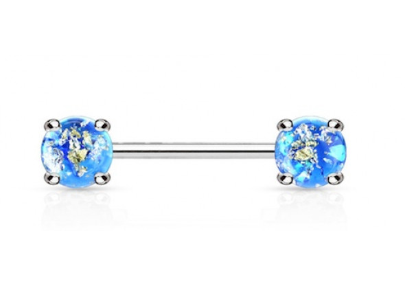 Piercing téton pierre synthétique bleue