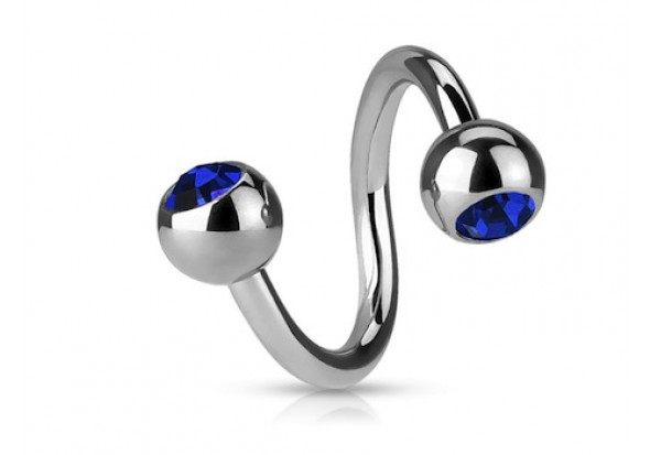 Piercing spirale cristal bleu