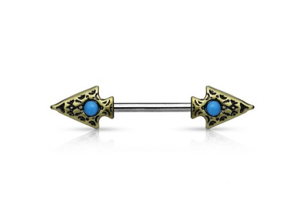 Piercing téton double flèche turquoise