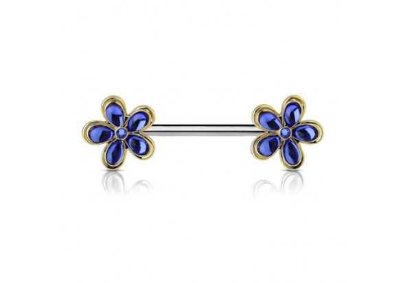 Piercing de téton double fleur bleue