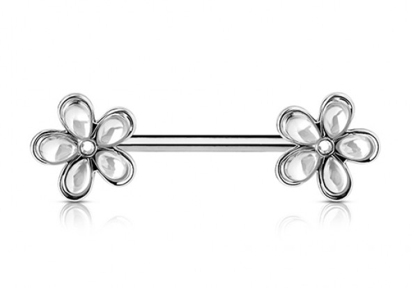 Piercing de téton double fleur blanche