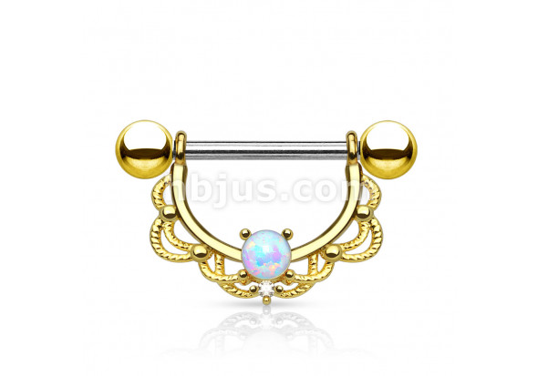 Piercing téton pendant tréssé plaqué or et opale
