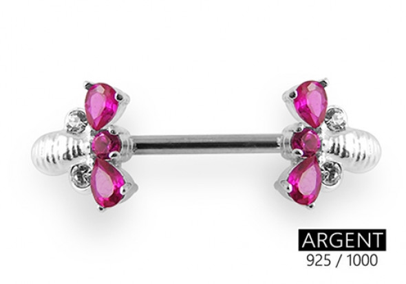 Piercing téton argent massif 925 abeille rose