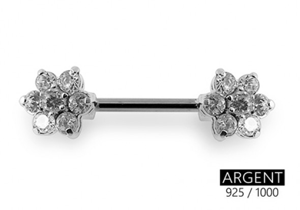 Piercing téton argent massif 925 fleur blanche