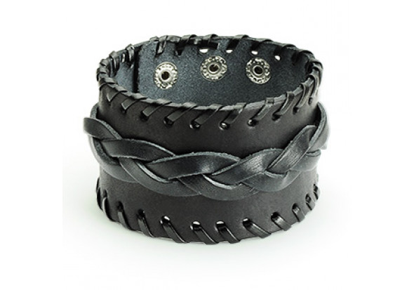 Bracelet cuir noir tissé