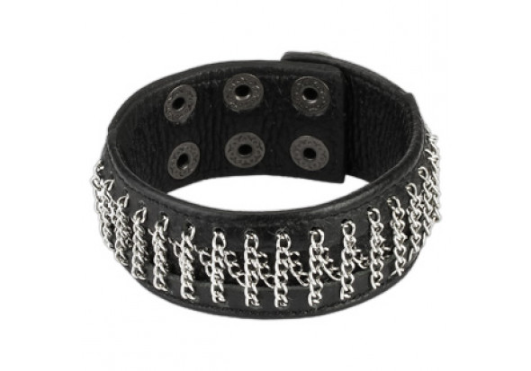 Bracelet en cuir noir et chaînes