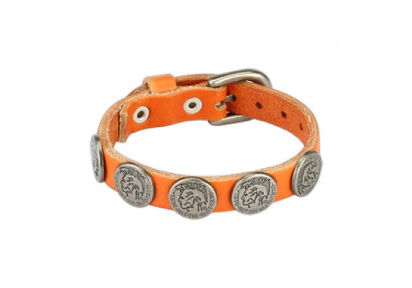 Bracelet en cuir orange et punk