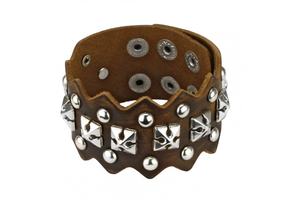 Bracelet en cuir marron croix en pyramides