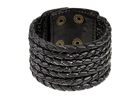 Bracelet en cuir noir tissé