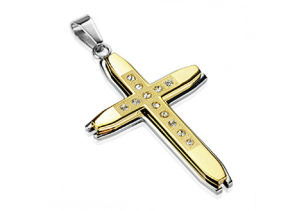 Pendentif croix en acier chirurgical et plaqué or