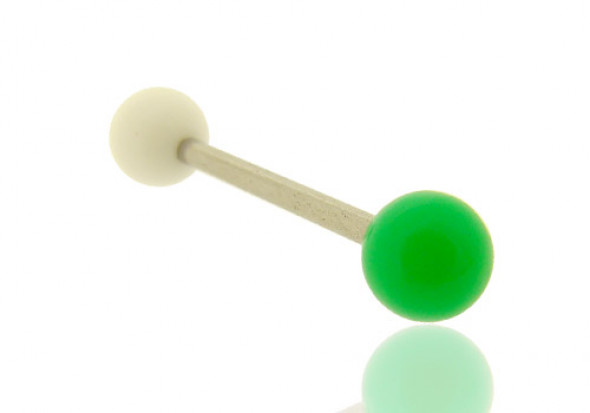 Piercing barre droite bicolore blanc et vert