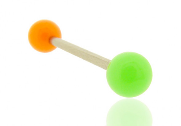Piercing barbell bicolore orange et vert