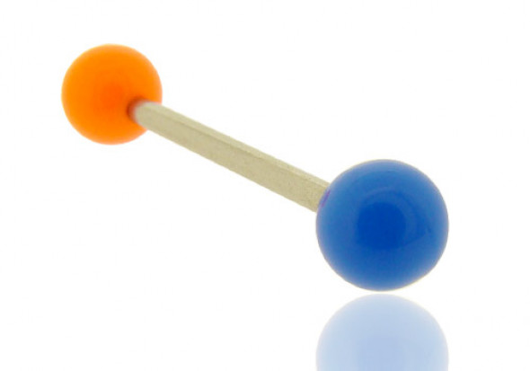 Piercing barbell bicolore orange et bleu