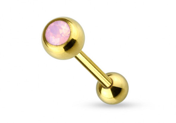 Piercing langue plaqué or opalite rose