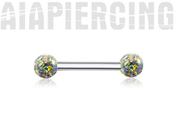 PIERCING barbell Swarovski blanc irisé