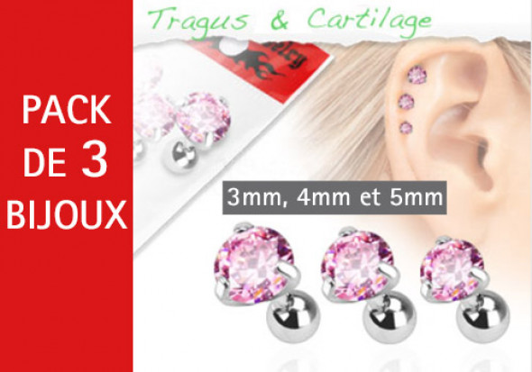 Lot de 3 bijoux pierres rondes roses