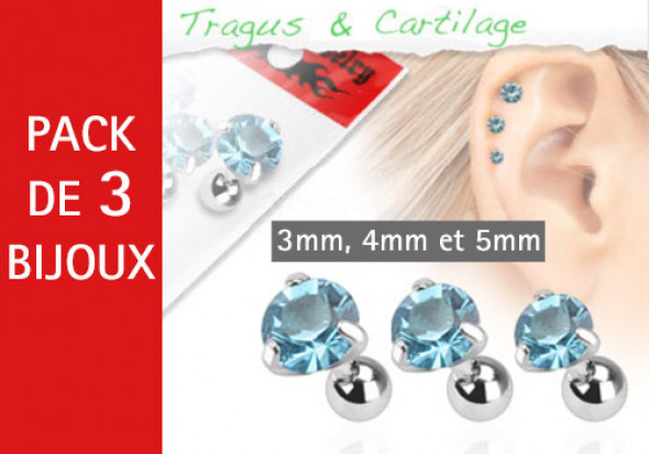 Lot de 3 bijoux pierres rondes bleues