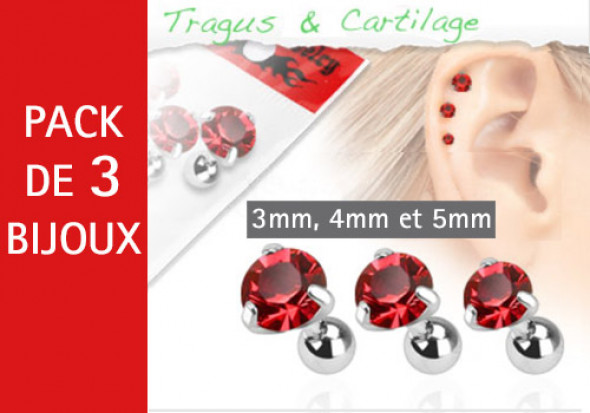 Lot de 3 bijoux pierres rondes rouges