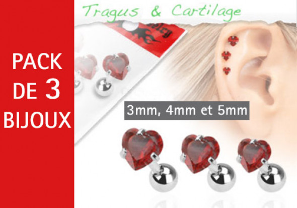 Lot de 3 bijoux coeurs rouges