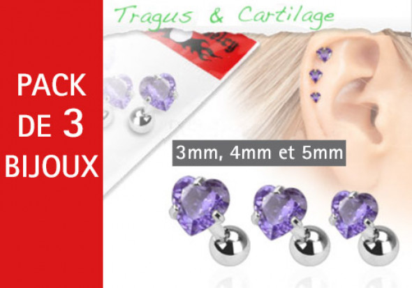 Lot de 3 bijoux coeurs violets