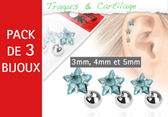 Lot de 3 bijoux étoiles bleues