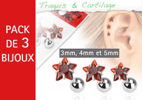 Lot de 3 bijoux étoiles rouges